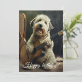 Cute Dog met Guitar. Feestdagenkaart (Staand voorkant)