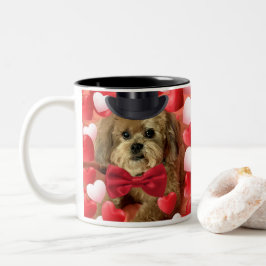 Cute dog met harten Valentijn Tweekleurige Koffiemok