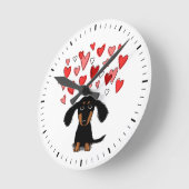 Cute Dog met Hearts Black en Tan Dachshund Ronde Klok (Hoek)