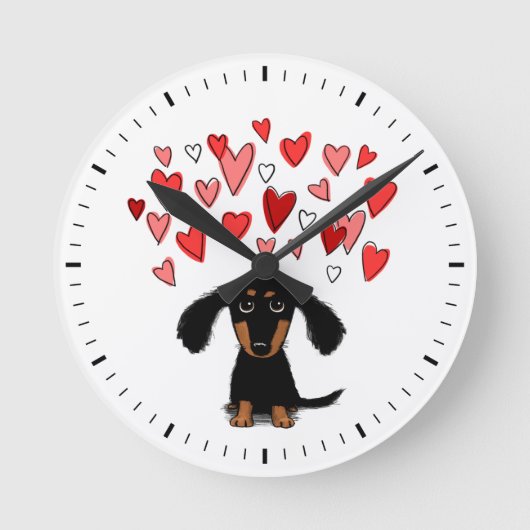 Cute Dog met Hearts Black en Tan Dachshund Ronde Klok (Voorkant)