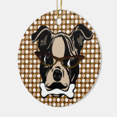 Cute Dog met Mustache, Eyeglassen en Bot in de mon Keramisch Ornament (Links)