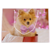 Cute Dog met Roze Bow-kerstfoto Groot Cadeauzakje (Voorkant)