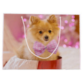 Cute Dog met Roze Bow-kerstfoto Groot Cadeauzakje (Achterkant)