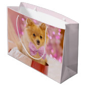 Cute Dog met Roze Bow-kerstfoto Groot Cadeauzakje (Achterkant Gekanteld)