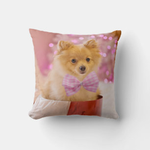 Cute Dog met Roze Bow-kerstfoto Kussen