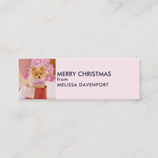Cute Dog met Roze Bow-kerstfoto Mini Visitekaartje (Voorkant)