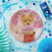 Cute Dog met Roze Bow-kerstfoto Papieren Bordje (Feest)