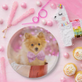 Cute Dog met Roze Bow-kerstfoto Papieren Bordje (Feest)