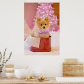 Cute Dog met Roze Bow-kerstfoto Poster (Keuken)