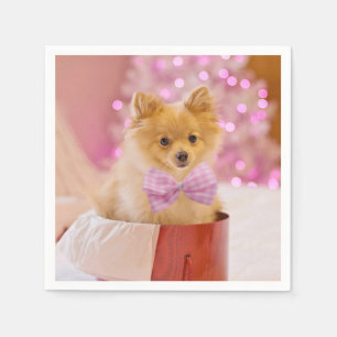 Cute Dog met Roze Bow-kerstfoto Servet