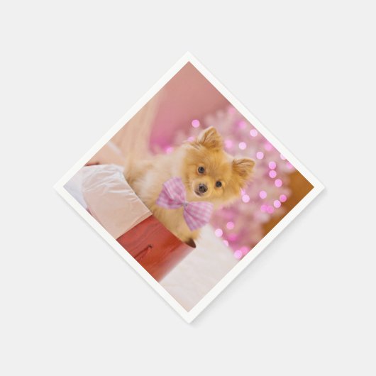 Cute Dog met Roze Bow-kerstfoto Servet (Hoek)