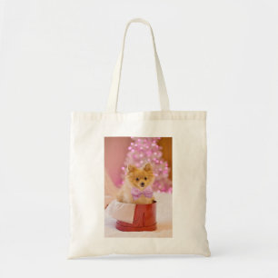 Cute Dog met Roze Bow-kerstfoto Tote Bag