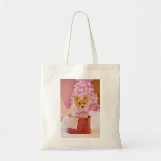 Cute Dog met Roze Bow-kerstfoto Tote Bag (Voorkant)
