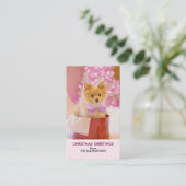 Cute Dog met Roze Bow-kerstfoto Visitekaartje (Staand voorkant)