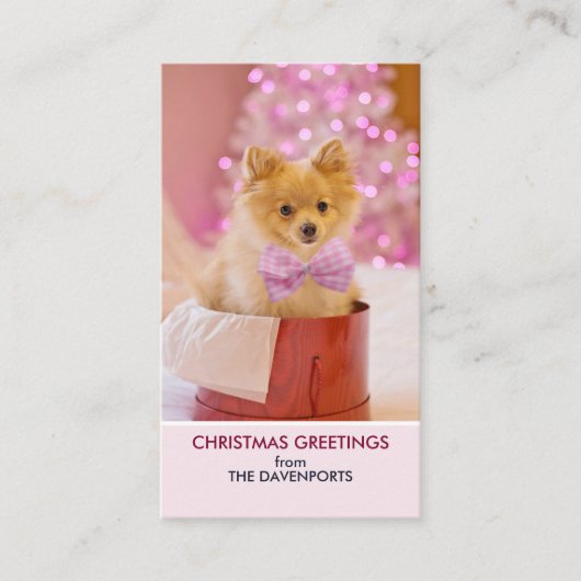 Cute Dog met Roze Bow-kerstfoto Visitekaartje (Voorkant)