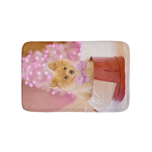 Cute Dog met roze kerstfoto's Badmat (Voorkant)