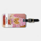 Cute Dog met roze kerstfoto's Bagagelabel (Voorkant horizontaal)