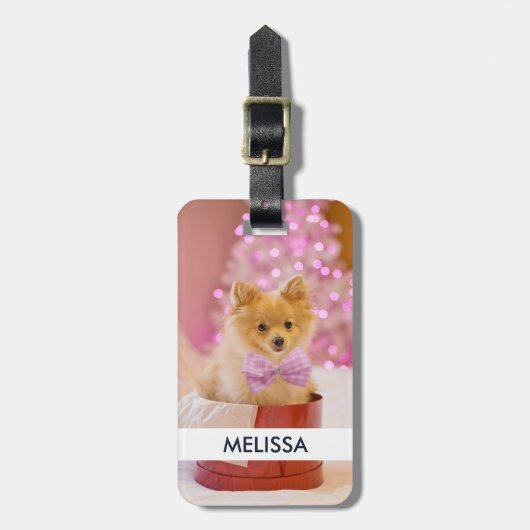 Cute Dog met roze kerstfoto's Bagagelabel (Voorkant verticaal)
