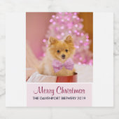 Cute Dog met roze kerstfoto's Bier Etiket (Enkel label)