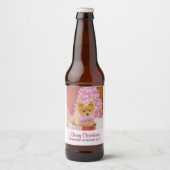 Cute Dog met roze kerstfoto's Bier Etiket (Voorkant)
