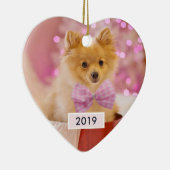 Cute Dog met roze kerstfoto's Keramisch Ornament (Rechts)