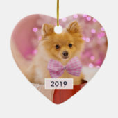 Cute Dog met roze kerstfoto's Keramisch Ornament (Achterkant)