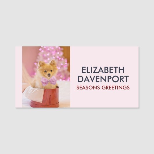 Cute Dog met roze kerstfoto's Naamplaatje (Voorkant)