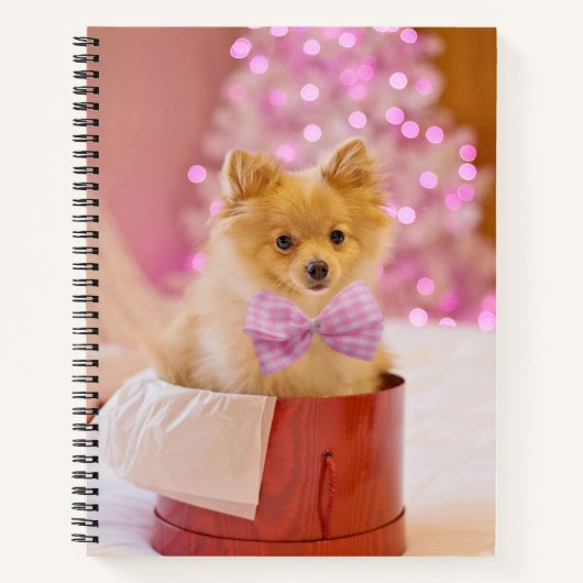 Cute Dog met roze kerstfoto's Notitieboek (Voorkant)