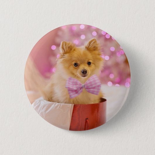 Cute Dog met roze kerstfoto's Ronde Button 5,7 Cm (Voorkant)