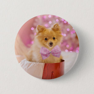 Cute Dog met roze kerstfoto's Ronde Button 5,7 Cm