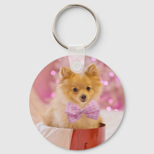Cute Dog met roze kerstfoto's Sleutelhanger