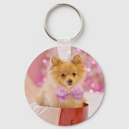 Cute Dog met roze kerstfoto's Sleutelhanger (Voorkant)