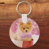 Cute Dog met roze kerstfoto's Sleutelhanger (Voorkant)