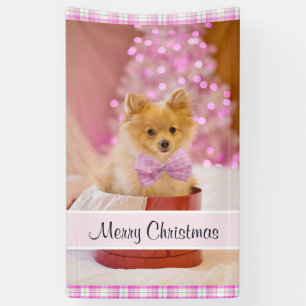 Cute Dog met roze kerstfoto's Spandoek