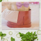 Cute Dog met roze kerstfoto's Theedoek (Gevouwen)