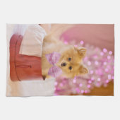Cute Dog met roze kerstfoto's Theedoek (Horizontaal)