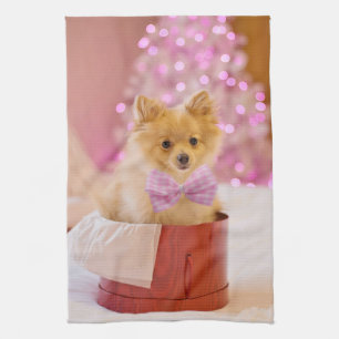Cute Dog met roze kerstfoto's Theedoek