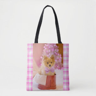 Cute Dog met roze kerstfoto's Tote Bag