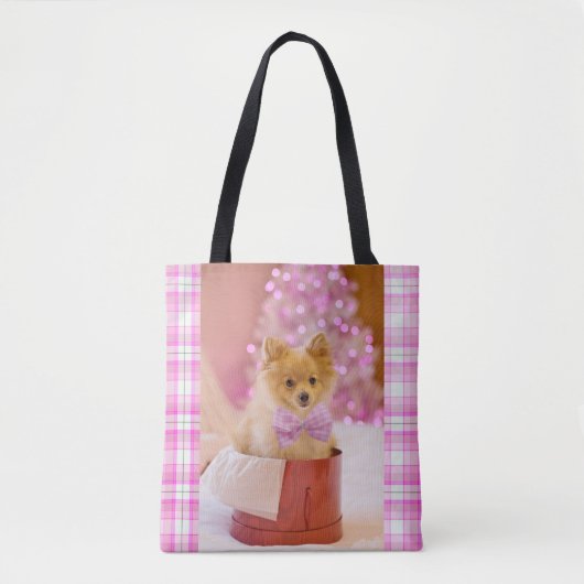 Cute Dog met roze kerstfoto's Tote Bag (Voorkant)