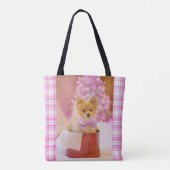 Cute Dog met roze kerstfoto's Tote Bag (Achterkant)