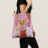 Cute Dog met roze kerstfoto's Tote Bag (Dichtbij)