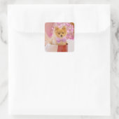 Cute Dog met roze kerstfoto's Vierkante Sticker (Tas)