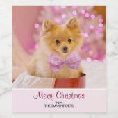 Cute Dog met roze kerstfoto's Wijn Etiket (Enkel label)