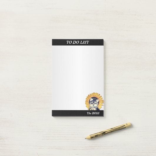 Cute Dog met Sunflower op Silver Grey Post-it® Notes (Op bureau)