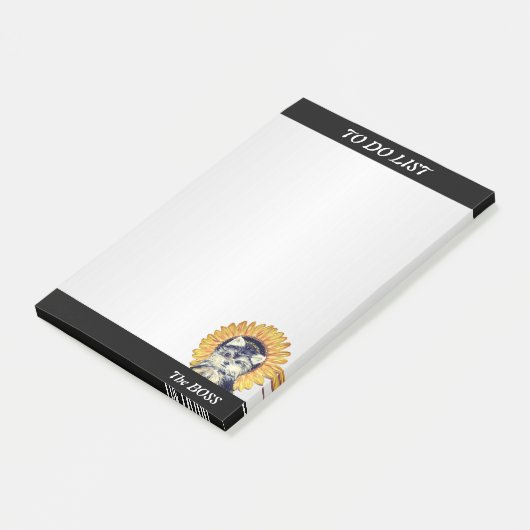 Cute Dog met Sunflower op Silver Grey Post-it® Notes (Schuin)