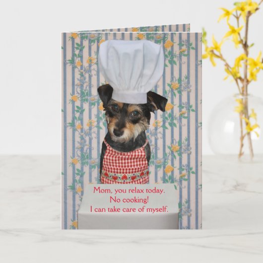 Cute Dog  Moederdag geen koken Kaart (Gele Bloem)