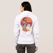 Cute Dog Mom Walking Fluffy Pup on Sunset Beach  Hoodie (Achterkant volledig)