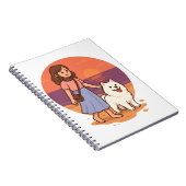 Cute Dog Mom Walking Fluffy Pup on Sunset Beach  Notitieboek (Rechterzijde)