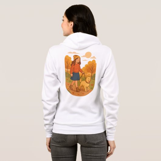 Cute Dog Mom Walking Pup in Cozy Forest  Hoodie (Achterkant volledig)