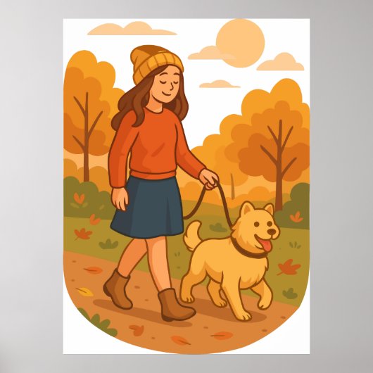 Cute Dog Mom Walking Pup in Cozy Forest  Poster (Voorkant)